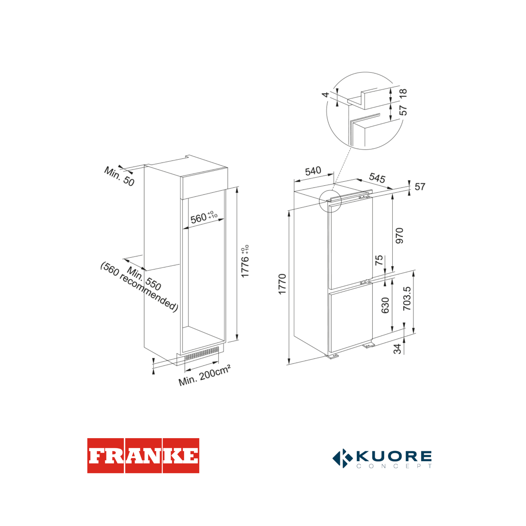 FRANKE - Refrigerador combinado panelable - FCB 320 TNF CO - 1180675433