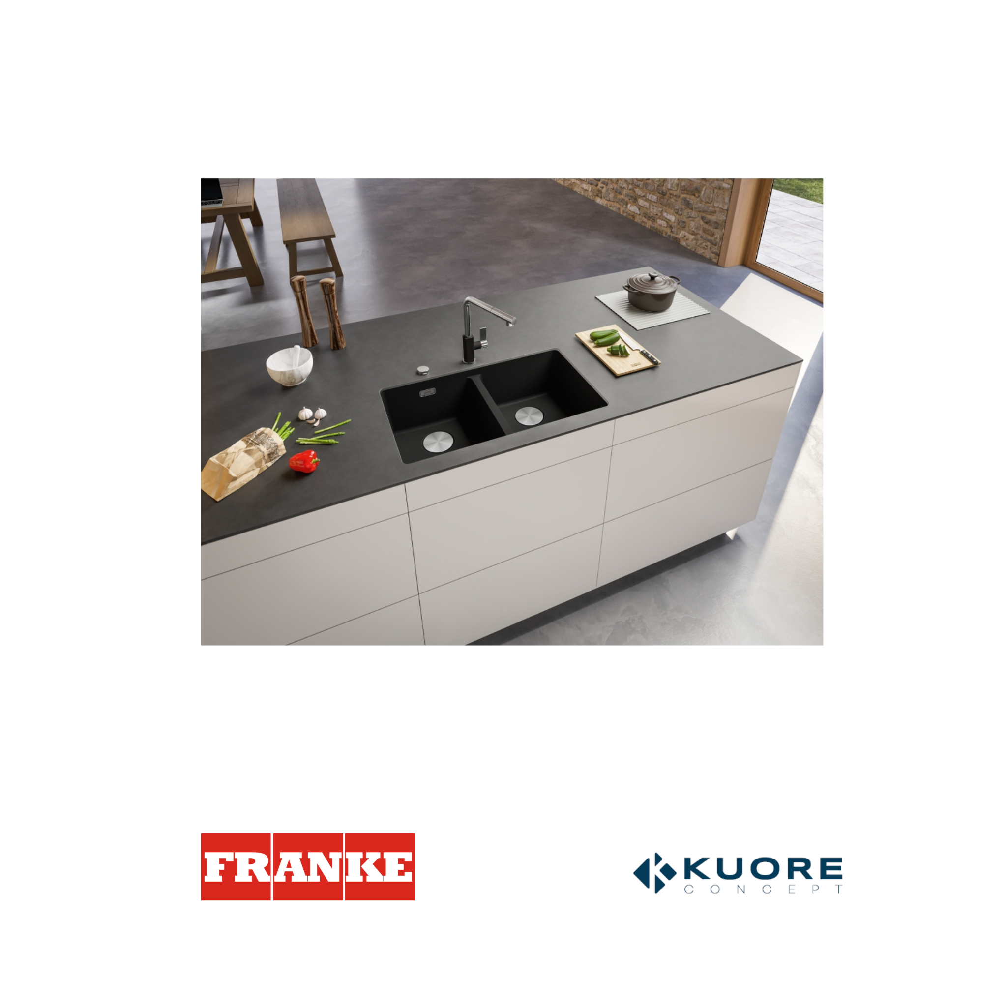 FRANKE - Poceta sintética doble tina Maris negro mate - MRG 120-35-35 ONYX - 1250686732