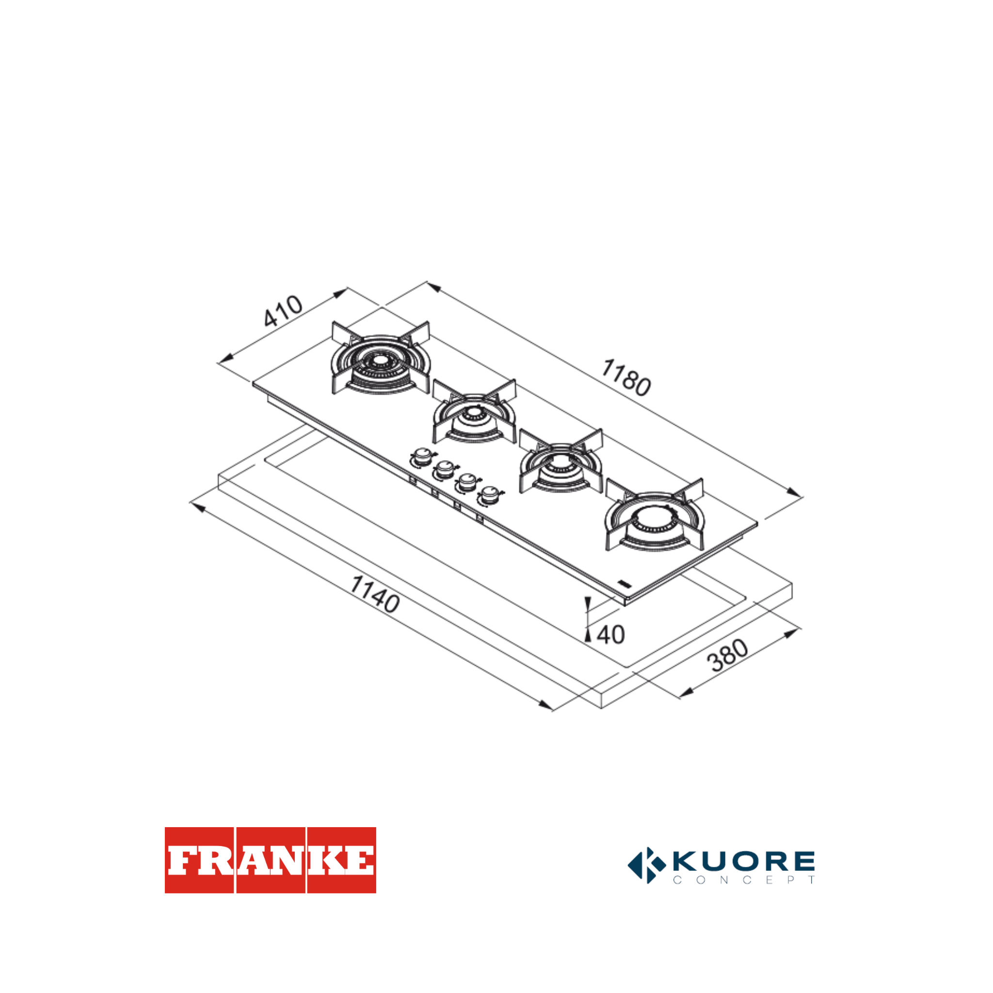 FRANKE - Estufa a gas cristal negro de 120cm - FHCR1204 3G TC HE BK C- 1060374292