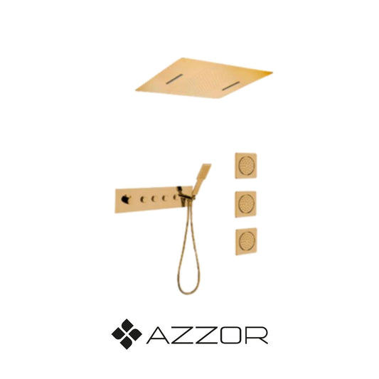 AZZOR - AXE718740SS025-2BG - Juego de ducha Spa con cabeza a pared oro mate