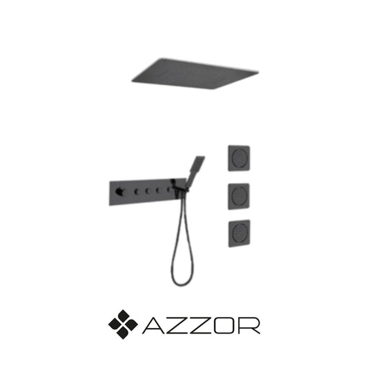 AZZOR - AXE718740SS025-2MB - Juego de ducha Spa con cabeza a pared negro mate