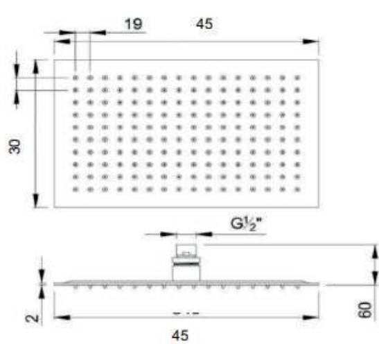 AZZOR - Cabeza de ducha rectangular cromado 30x45cm - AZZ-AXFLS8003-3045CR