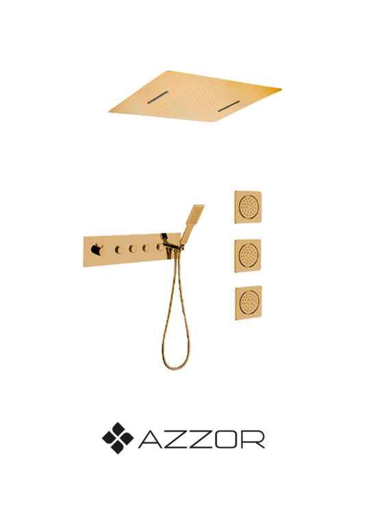 AZZOR -  Juego de ducha Spa Azzor con cabeza a techo Oro Mate - AZZ-AXE718740/SS025-2BG