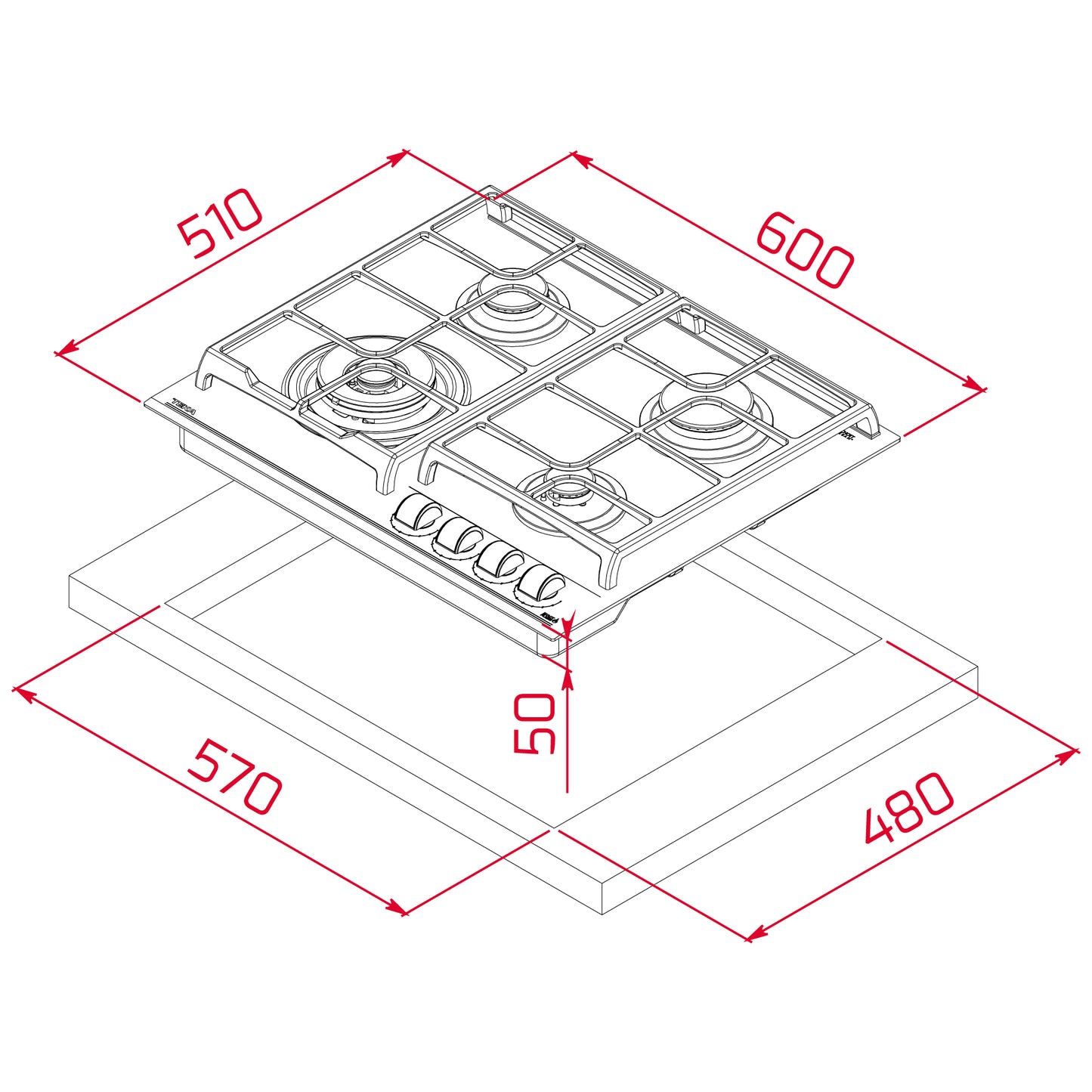 TEKA - Placa cristal gas negro 60 CM; GZC 64320 XBB - 112570041