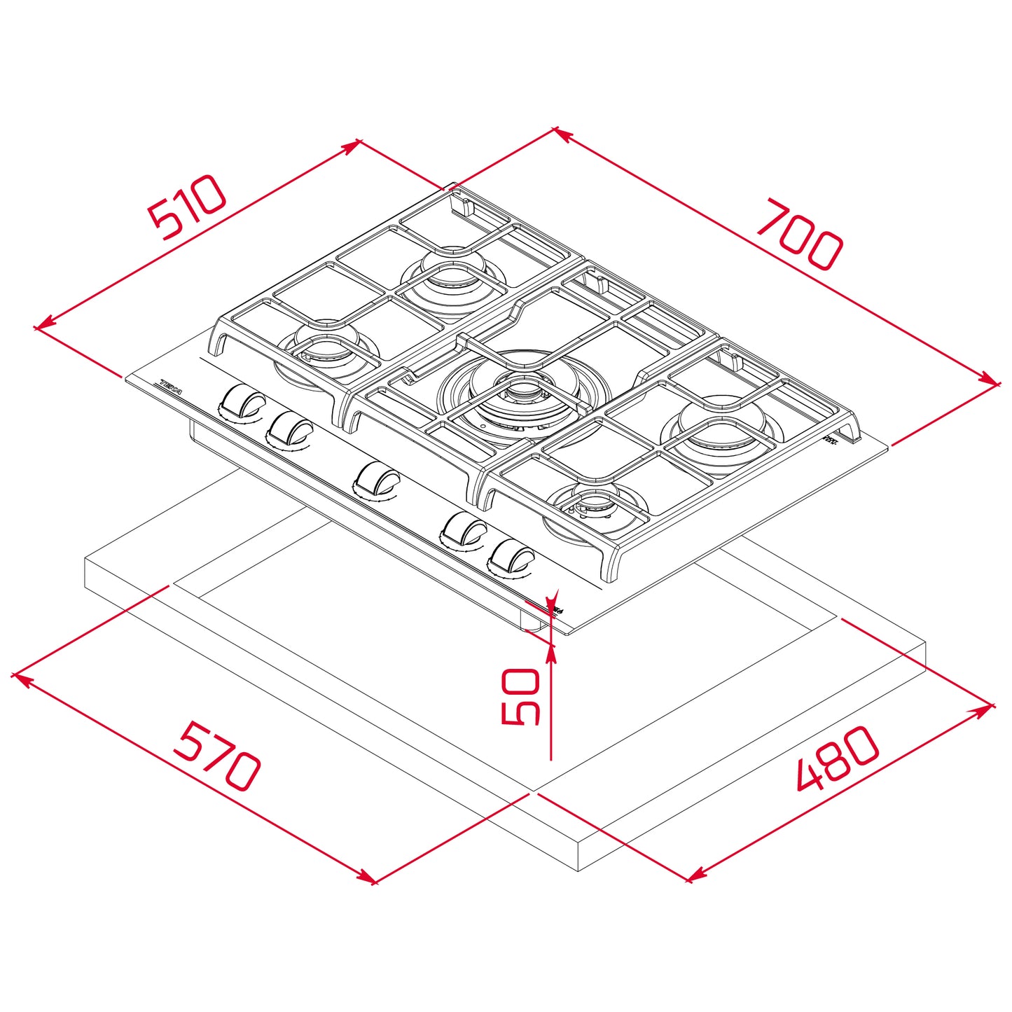 TEKA - Placa cristal gas Negro 70 CM; GZC 75330 XBB - 112570093