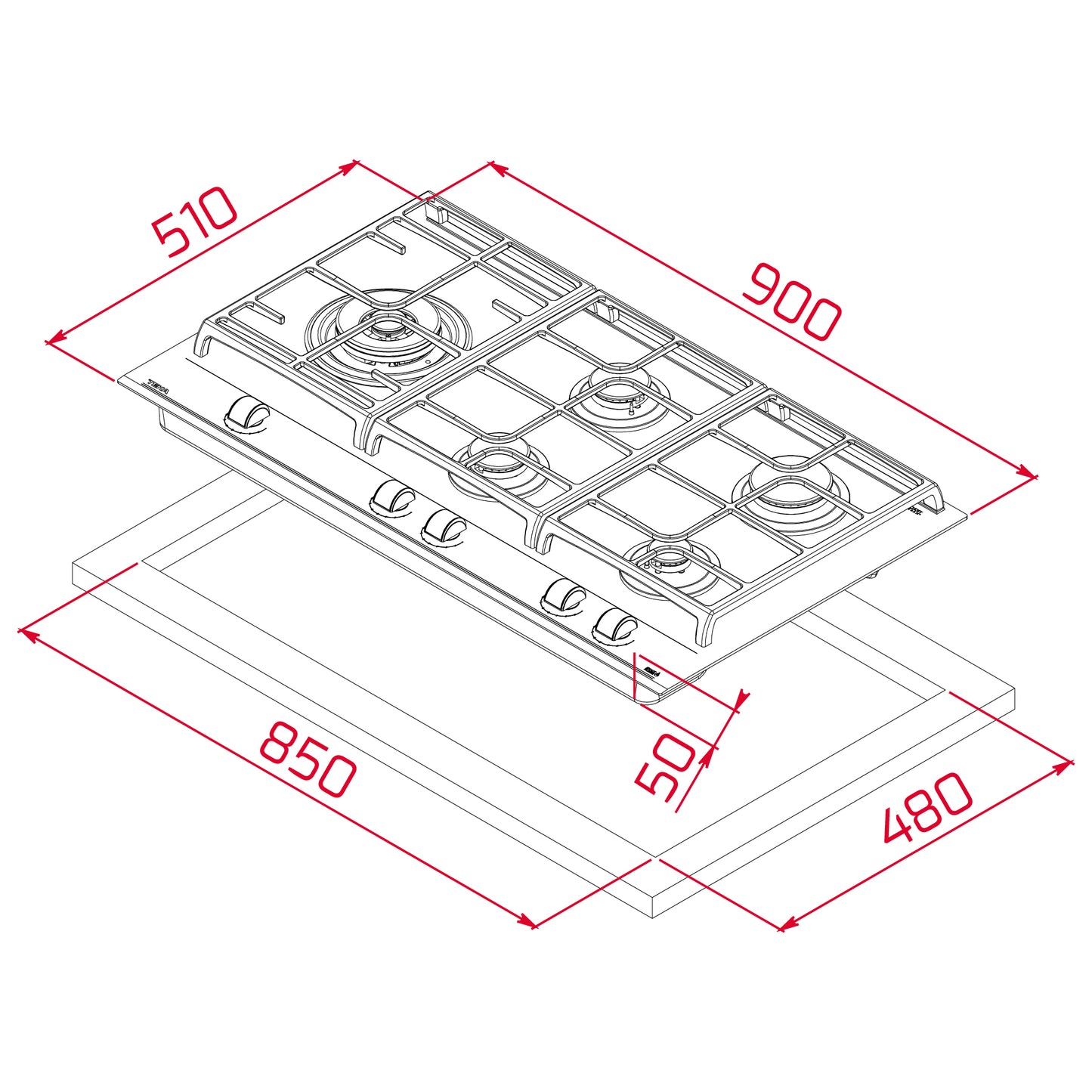 TEKA - Placa cristal Gas Negro 90 CM; GZC 95320 XBB - 112570068