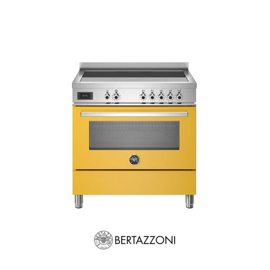 BERTAZZONI - PRO95I1EGIT - Estufa de piso de 90cm con cubierta de inducción y horno multifunción integrado - Color Amarillo