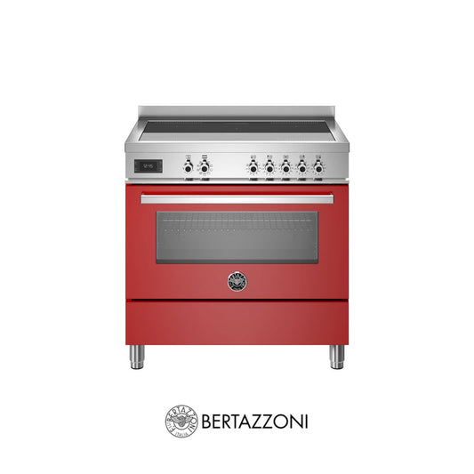 BERTAZZONI - PRO95I1EROT - Estufa de piso de 90cm con cubierta de inducción y horno multifunción integrado - Color Rojo